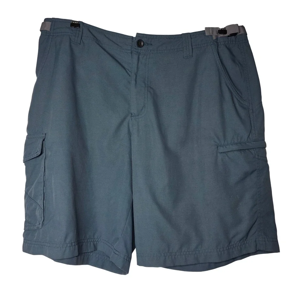 LL Bean Mens Cargo Hiking Shorts Blue Nylon Quick Dry Utility Size L Regular